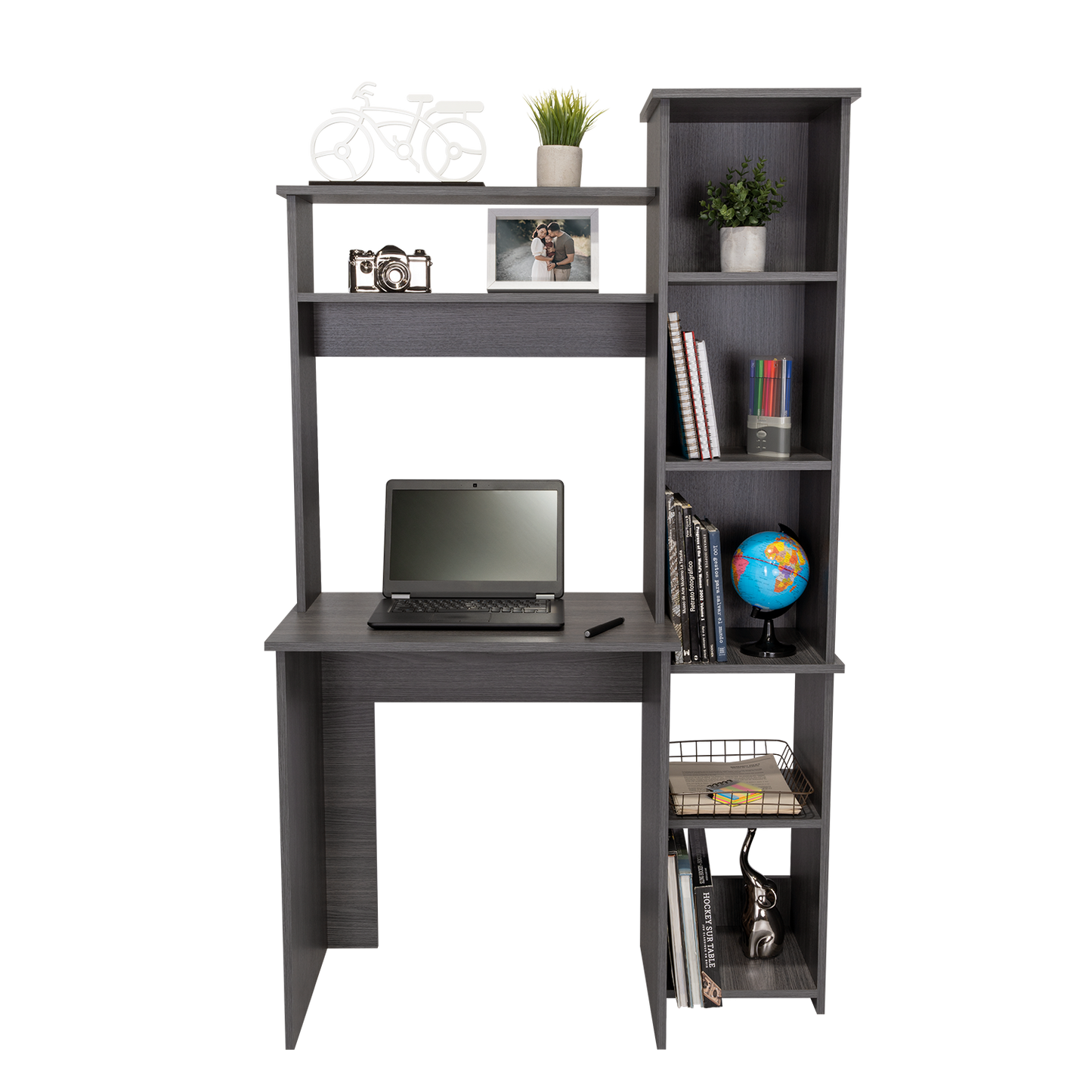 Smokey Oak Versalles Writing Desk with Dual Shelves and Five Cubbies