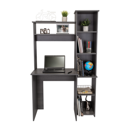 Smokey Oak Versalles Writing Desk with Dual Shelves and Five Cubbies