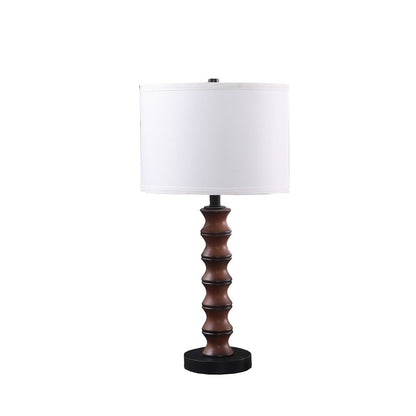 27.5-Inch Modern Coastal Table Lamp with Polyresin Body, Black Metal Base, White Drum Shade, Dark Cherry