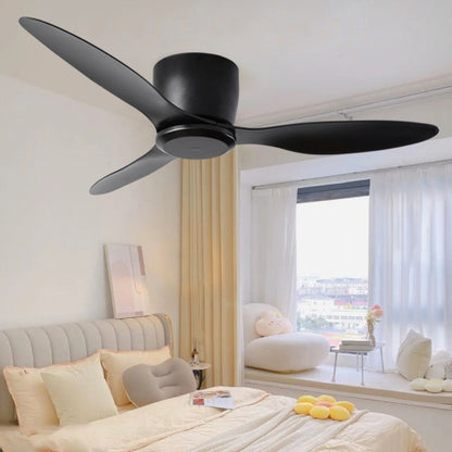 52in Flush Mount Ceiling Fan, Remote, 6-Speed DC Motor, Reversible 3-Blade, Low-Profile No-Light Black