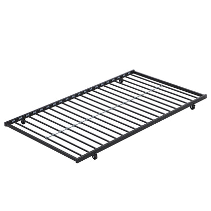 Black Metal Bunk Bed with Trundle for Space-Saving Comfort