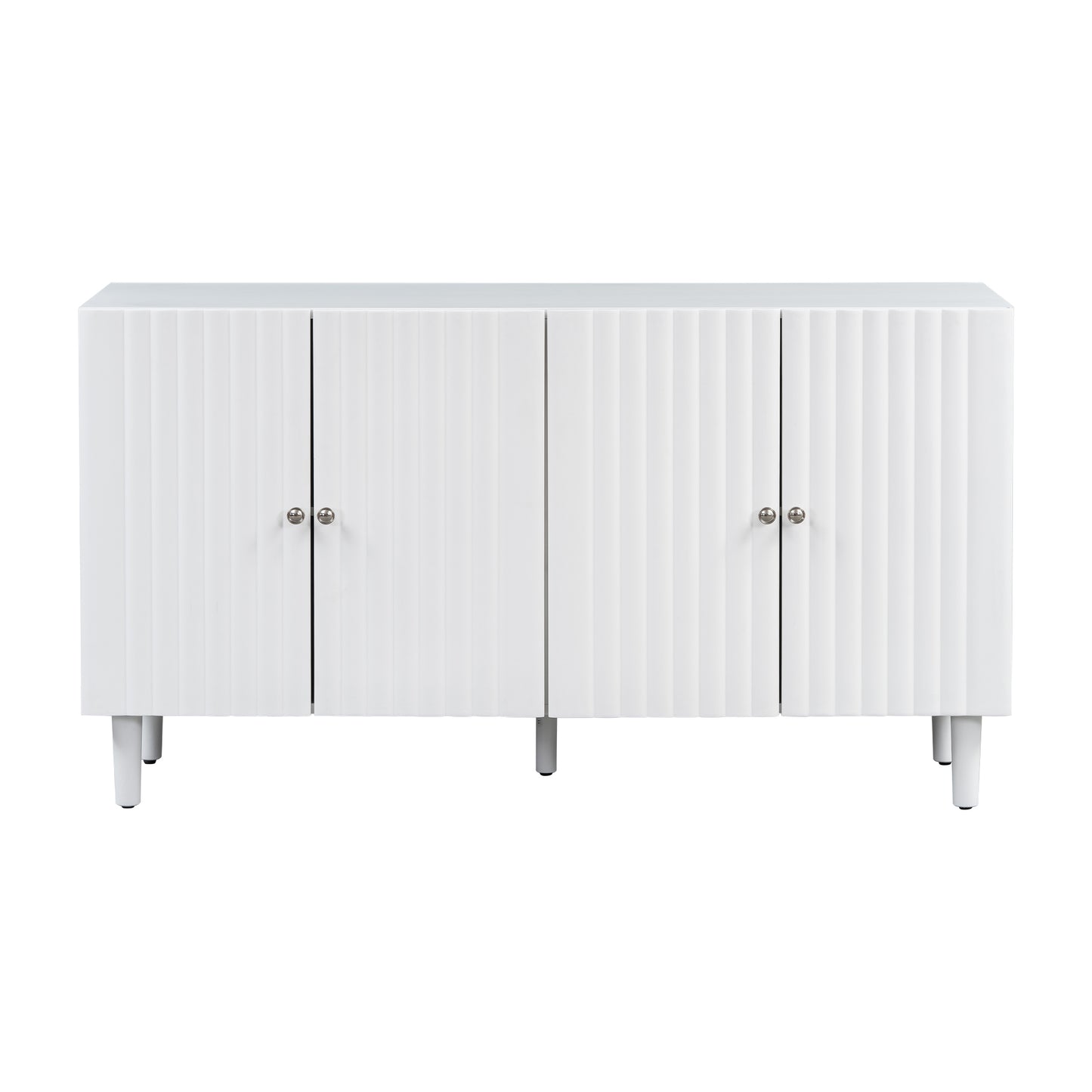 U_STYLE Elegant Four-Door Sideboard with Wavy Pattern Doors, Cylindrical Legs, and Sleek Metal Handles, Adjustable, Suitable for Study, Entryway and Living Room