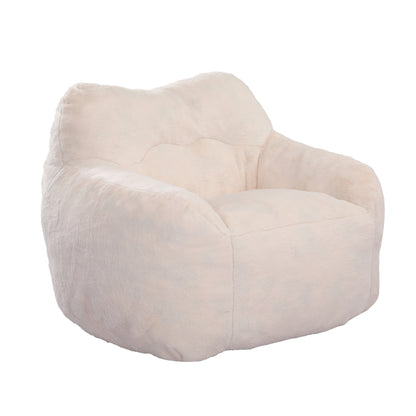 Giant Bean Bag Chair for Adults - 47D x 41W x 33H, Memory Foam Fill, Faux Fur Cover, Living Room, White