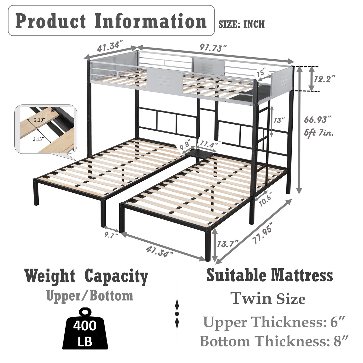 Space-Saving Triple Bunk Bed with Safety Guardrails and Versatile Design
