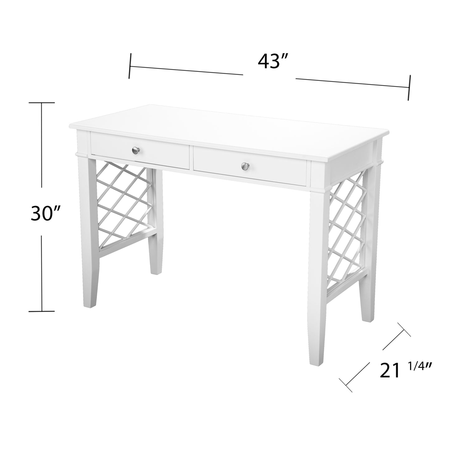 Modern White Writing Desk with Lattice Side Panels