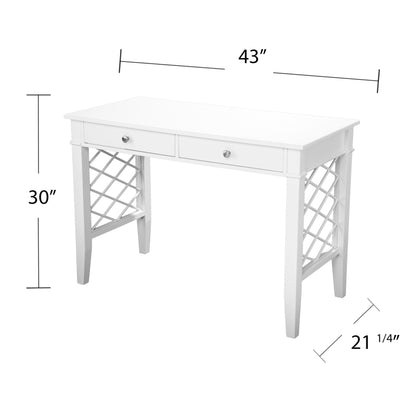 Modern White Writing Desk with Lattice Side Panels