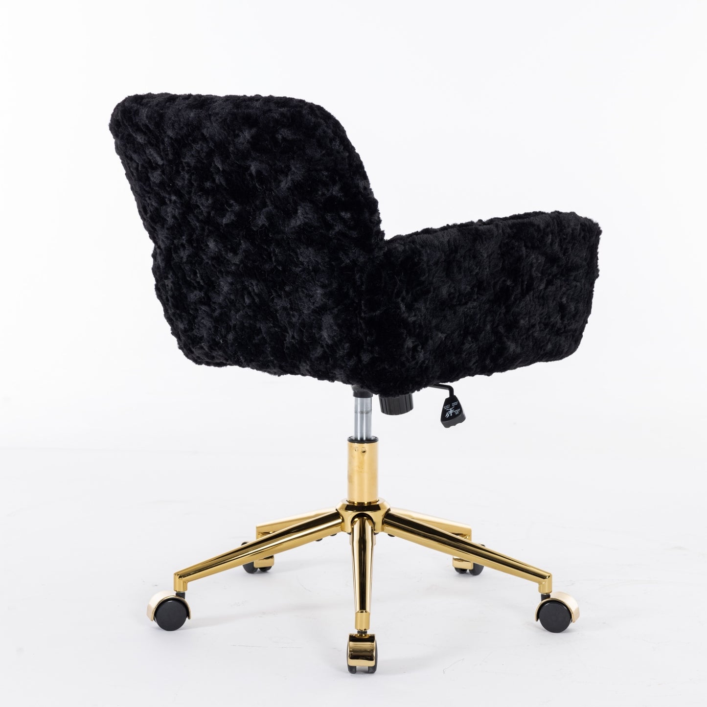 Elegant Black Upholstered Office Chair with Golden Metal Base, Adjustable Swivel Design, Ideal for Home and Vanity Use