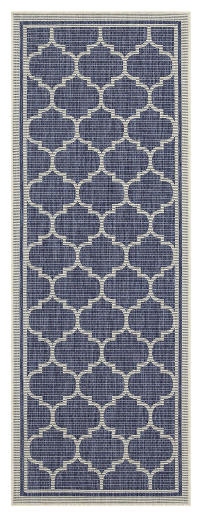 Indoor/Outdoor Trellis Rug, 5 ft 3 in x 7 ft 3 in, Flatweave Polypropylene, Durable, Stain-Resistant, Blue