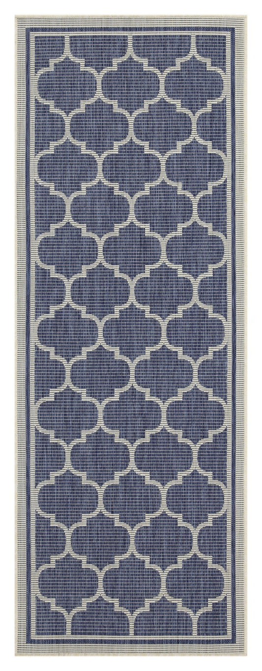 Indoor/Outdoor Trellis Area Rug, 87 x 31 in, Flatweave, Polypropylene, Stain-Resistant, Durable, Blue