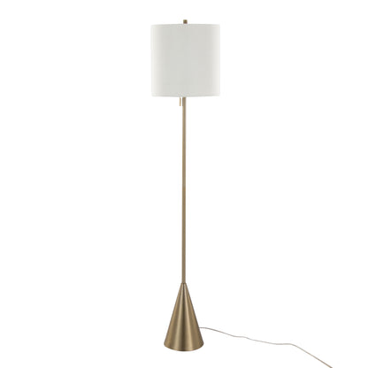 64-Inch Contemporary Cone Floor Lamp, Metal with White Linen Shade, Pull Chain, Indoor, UL Listed, Gold