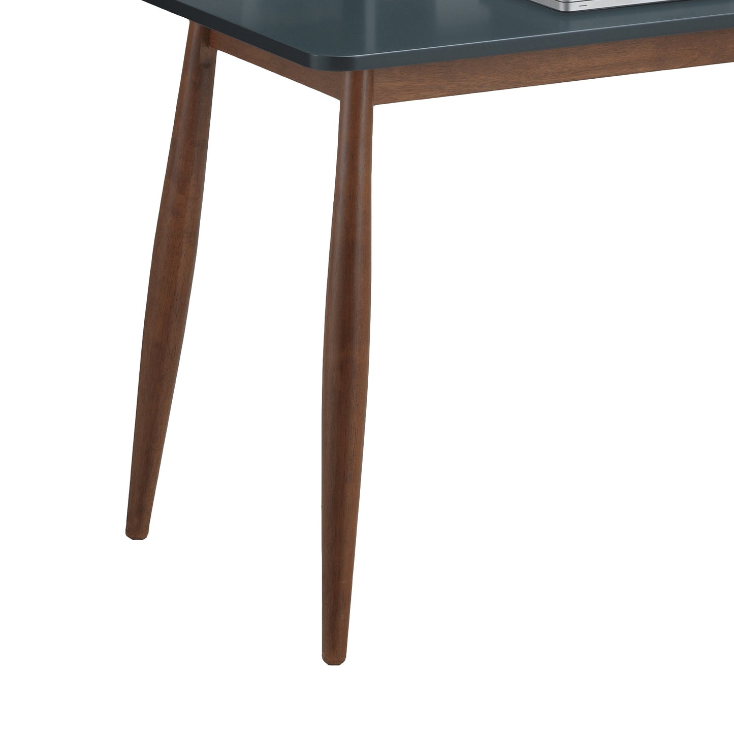Grey and Brown Mid-Century Modern Rubber Wood Writing Desk with Hutch