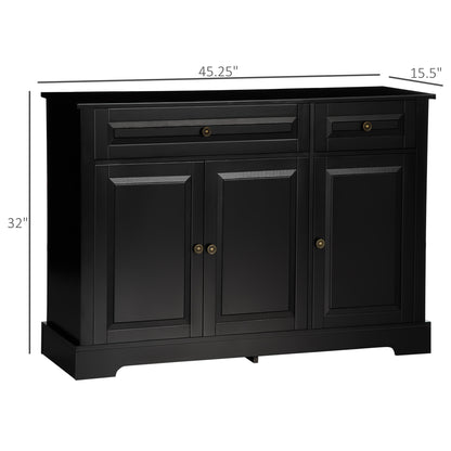 HOMCOM Sideboard Buffet Cabinet, Modern Kitchen Cabinet with 2 Drawers and Adjustable Shelves, Coffee Bar Cabinet, Black