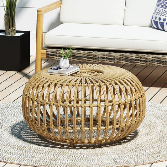 Wicker Coffee Table, 29.5-Inch Square, Durable Construction For Living Room, Casual Boho Centerpiece, Light Brown