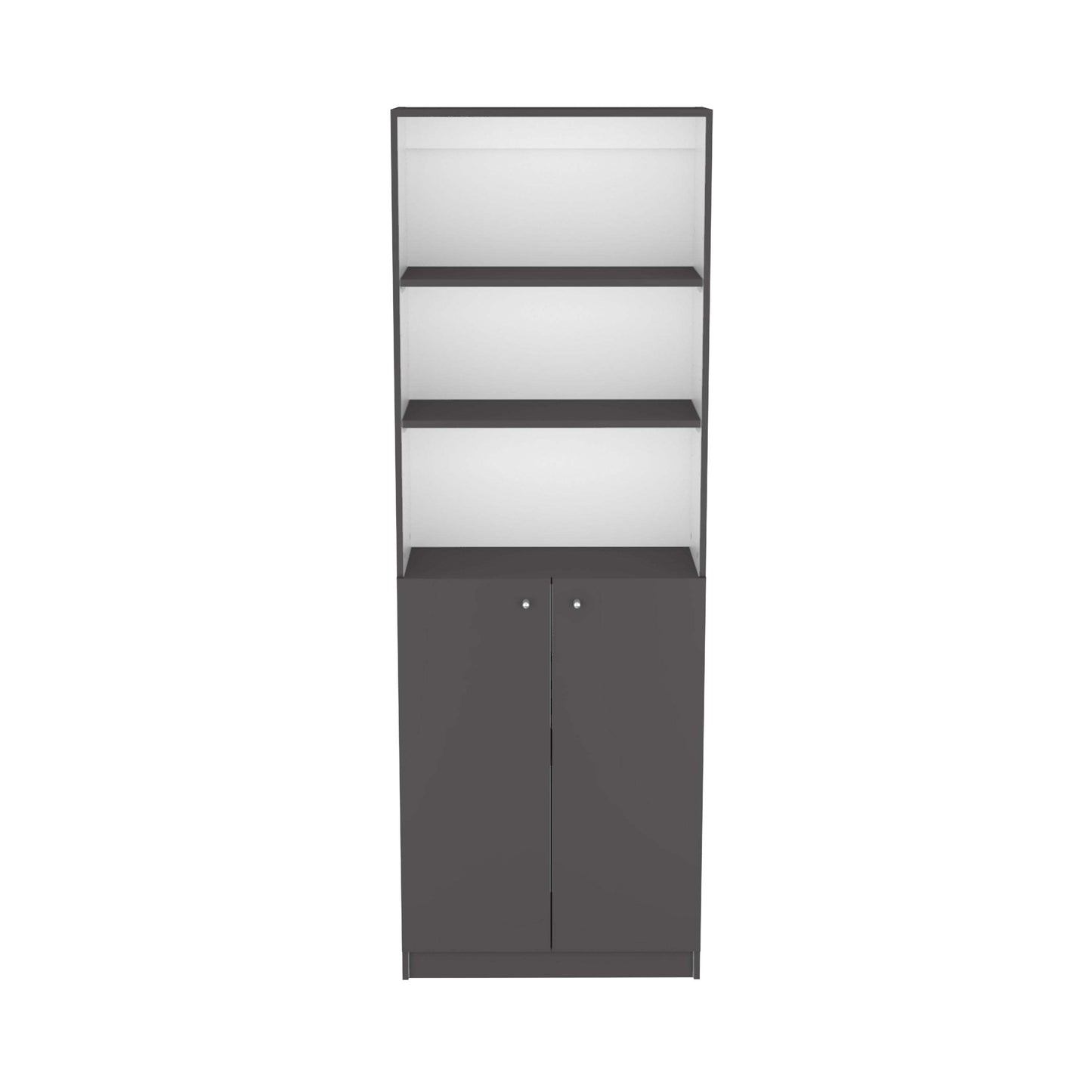 Modern 2-Door Storage Bookcase with Open Shelves - Matt Gray / White - Office Furniture