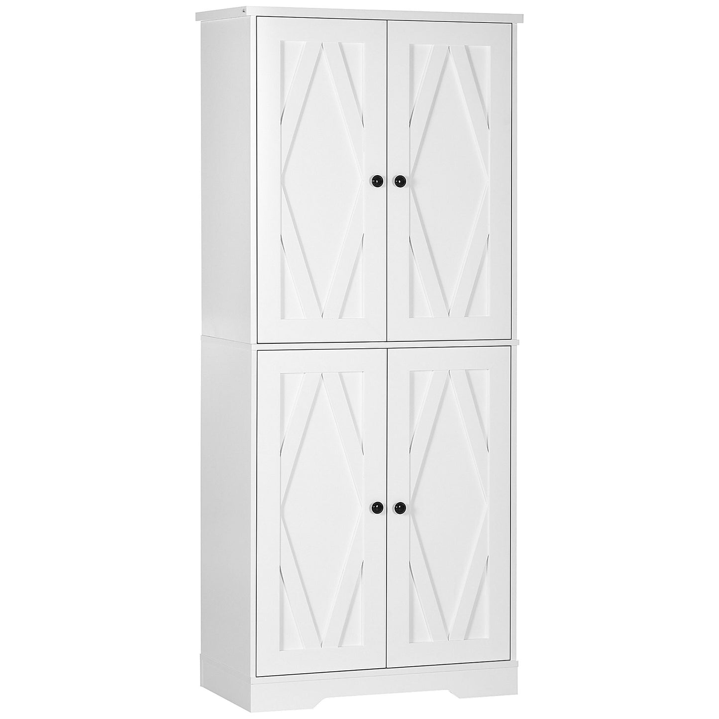 Freestanding White Farmhouse Kitchen Pantry Cabinet with Adjustable Shelves and Barn Doors