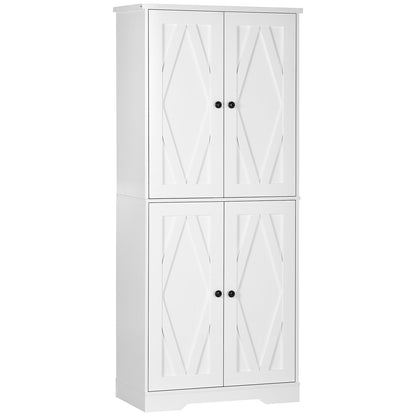 Freestanding White Farmhouse Kitchen Pantry Cabinet with Adjustable Shelves and Barn Doors