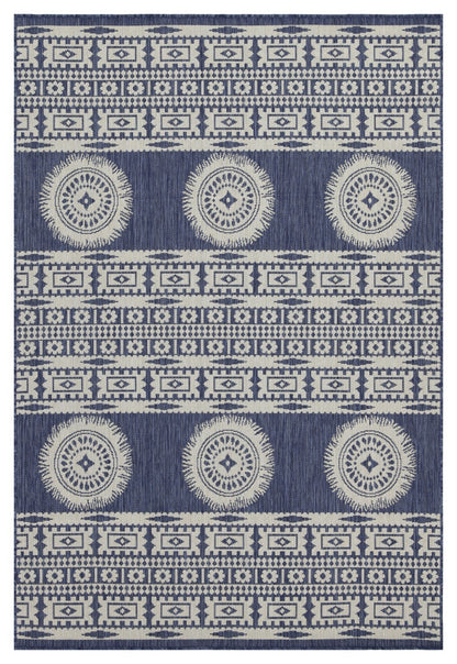 Indoor/Outdoor Area Rug, 2 ft 7 in x 7 ft 3 in, Polypropylene, Stain-Resistant, Entryway/Patio, Blue