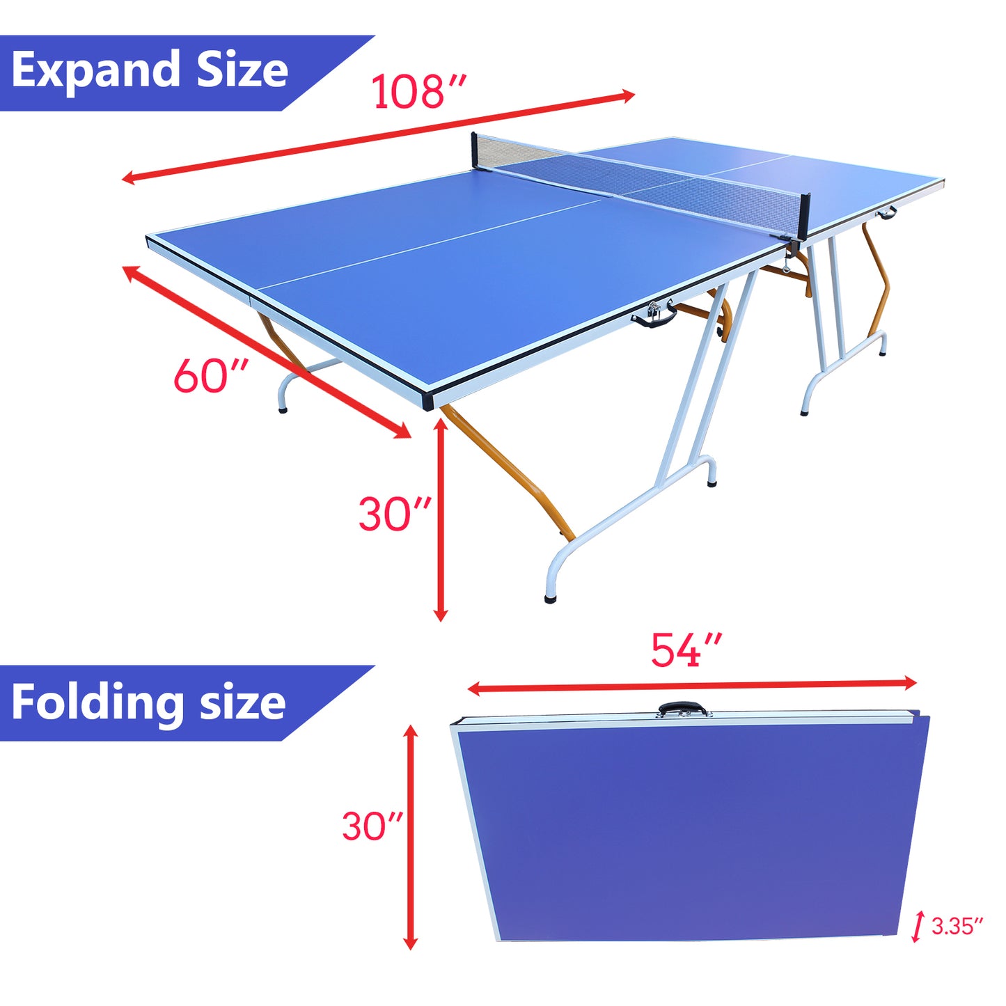 9-Foot Folding Indoor Table Tennis Table with Net, Ping Pong Set (2 Paddles, 3 Balls) Easy Fold Blue
