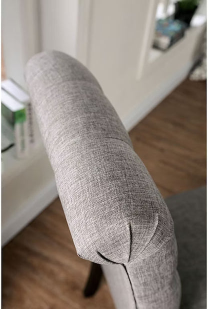 Set of 2 Dining Room Side Chairs, Button-Tufted Linen Upholstery, Solid Wood, Rustic Style, Light Gray