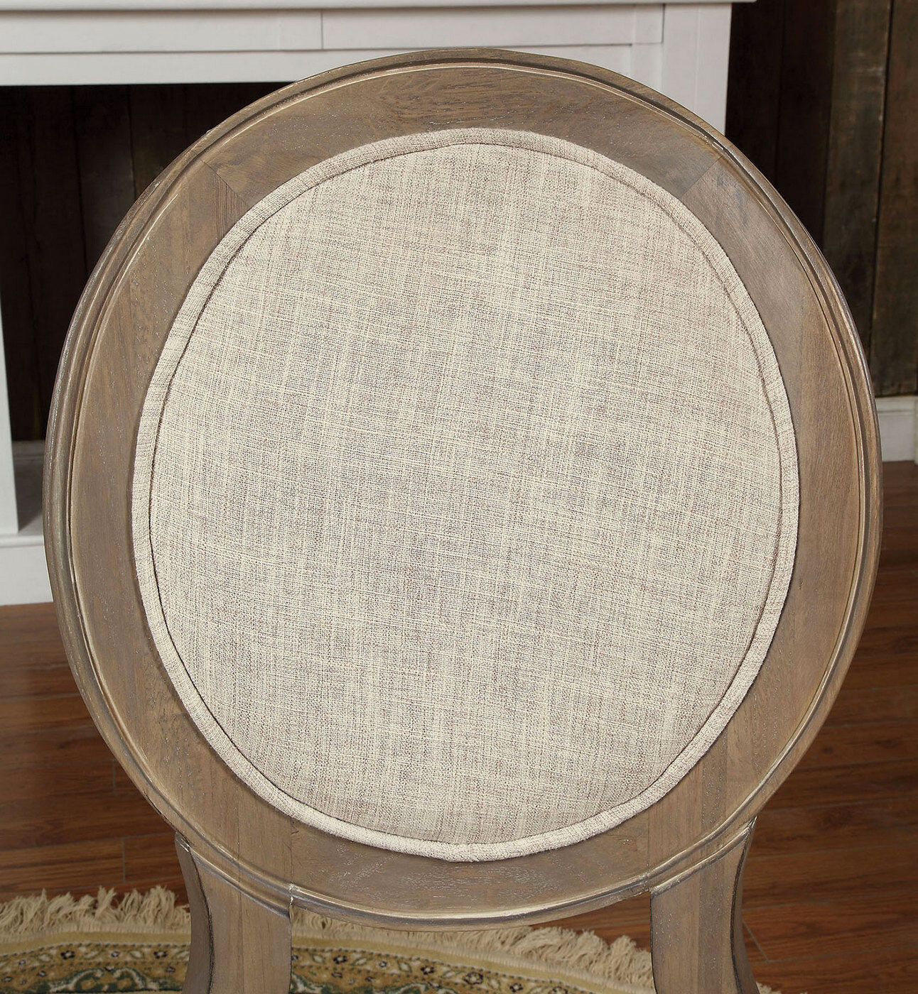 Set of 2 Transitional Dining Room Side Chairs with Padded Linen Seats, Solid Wood Frame, 21W x 25.5D x 37.75H, Rustic Oak/Gray, Kitchen & Dining Beige