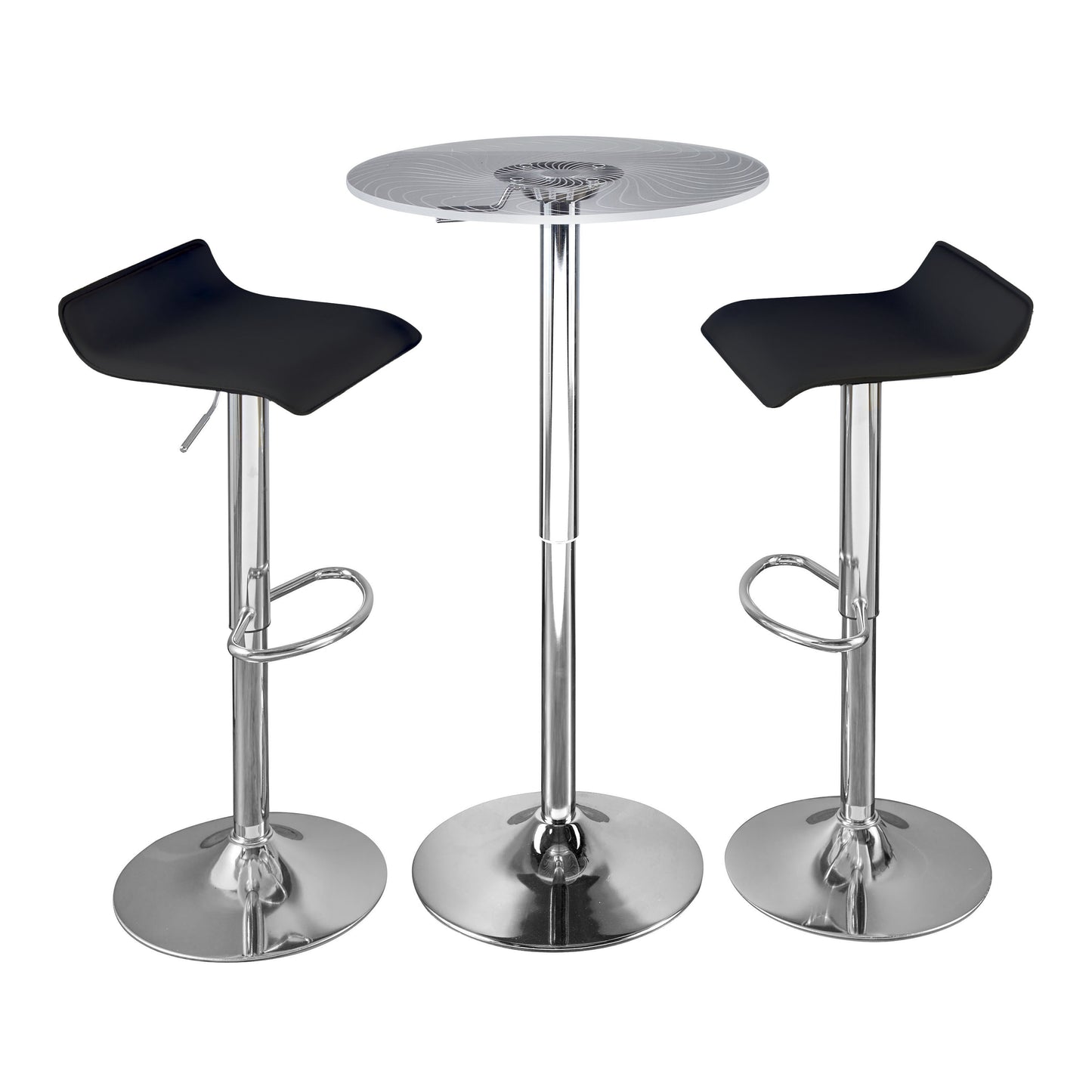 Contemporary Adjustable Bar Set with Chrome Metal Frame, Clear Acrylic, Light-Up Tabletop, 3-Piece Black