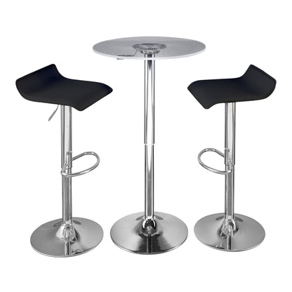 Contemporary Adjustable Bar Set with Chrome Metal Frame, Clear Acrylic, Light-Up Tabletop, 3-Piece Black