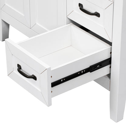 36-Inch White Freestanding Bathroom Vanity with Ceramic Sink and Storage Drawers