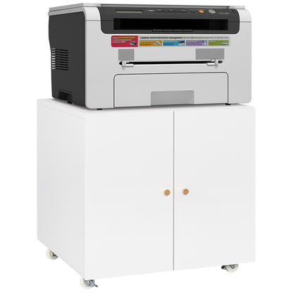 Mobile Metal Printer Stand with Storage and Adjustable Shelves for Home Office on Wheels (White)