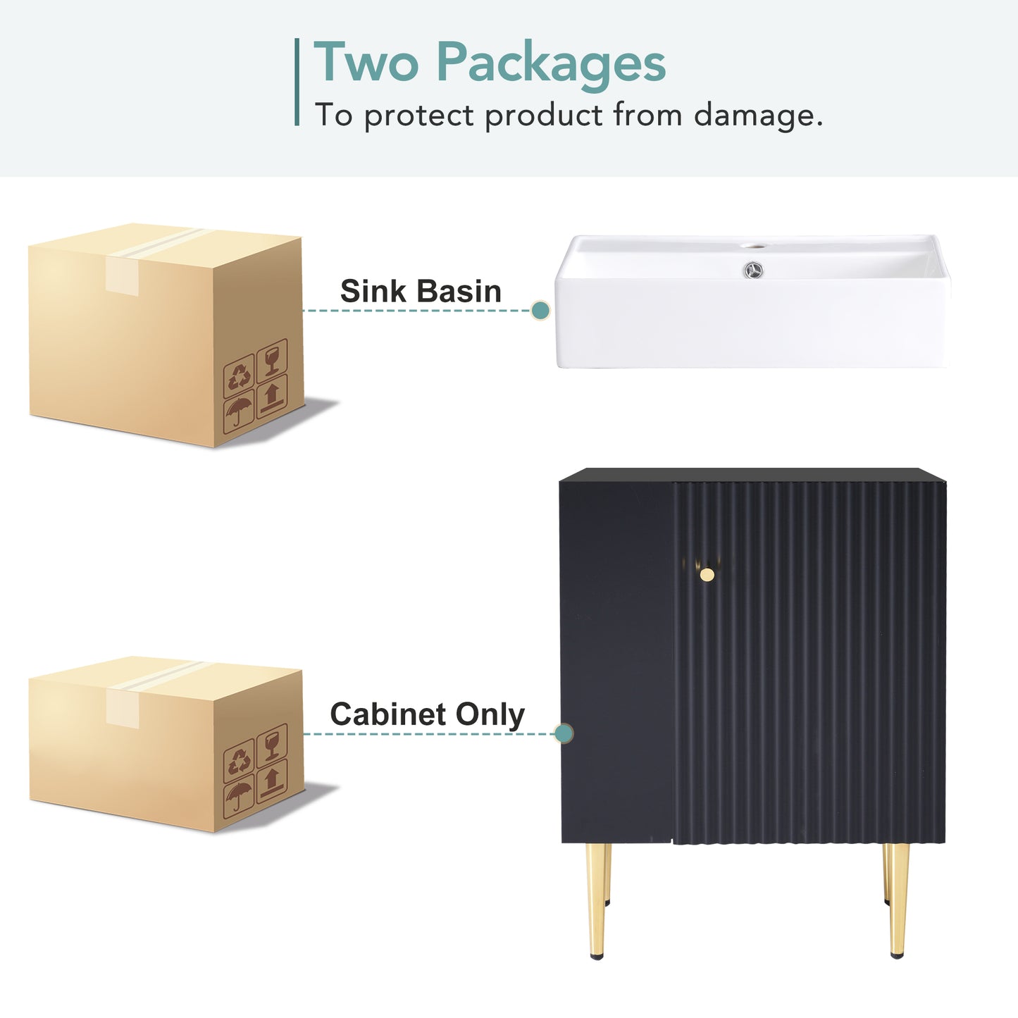 21.6" Modern Black Bathroom Vanity with Left Side Storage and Ceramic Sink