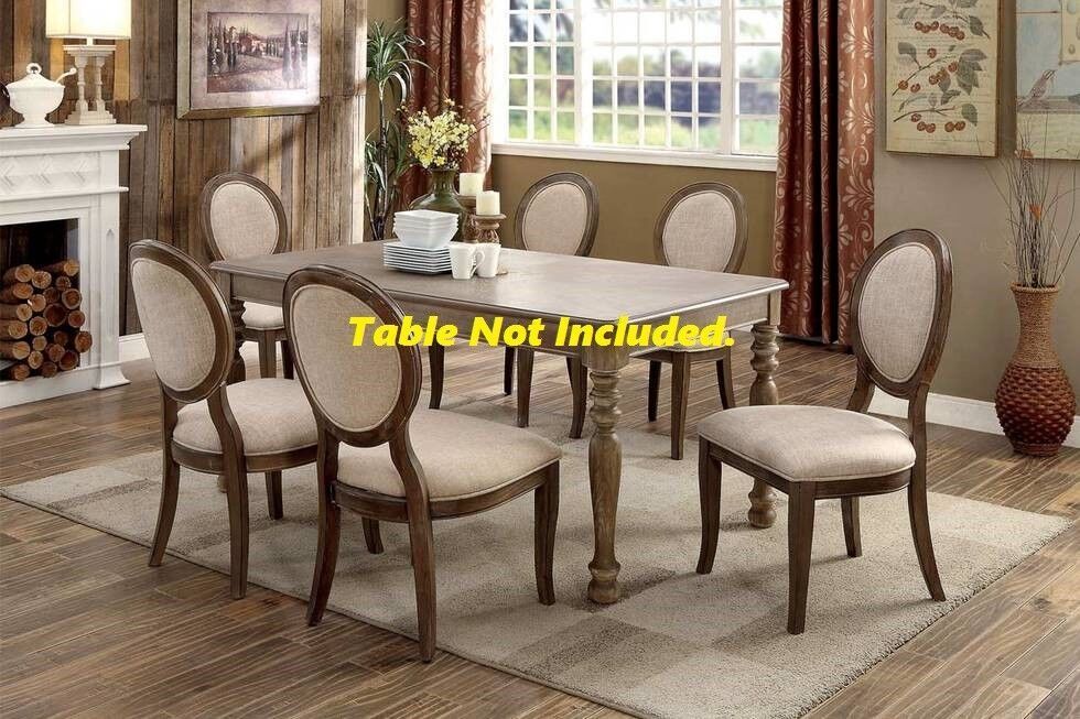 Set of 2 Transitional Dining Room Side Chairs with Padded Linen Seats, Solid Wood Frame, 21W x 25.5D x 37.75H, Rustic Oak/Gray, Kitchen & Dining Beige