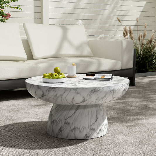 Indoor Outdoor Coffee Table With Faux Marble Finish 27.5 Inch Square Magnesium Oxide Construction Marble