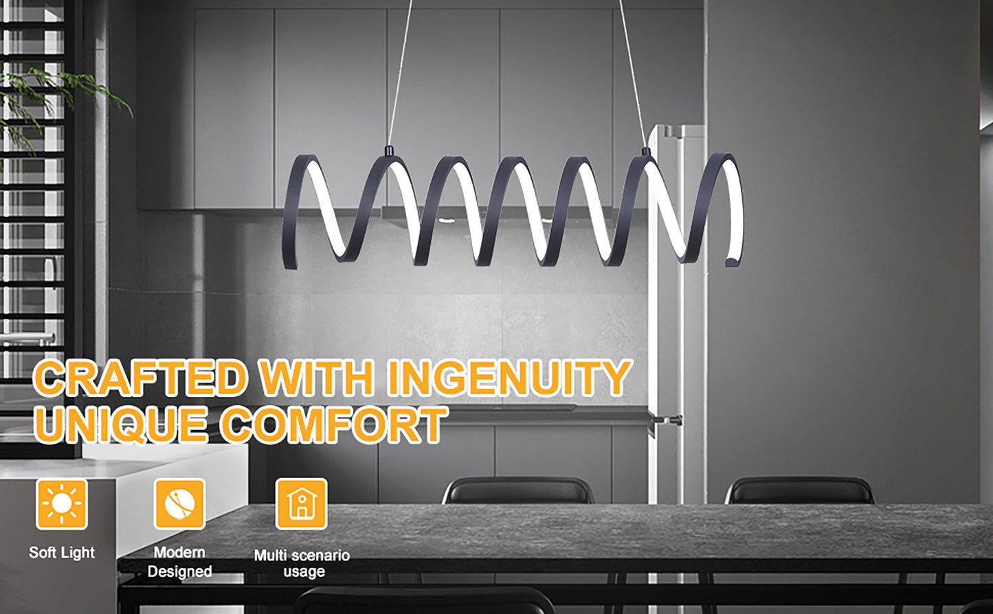 Modern Aluminum Spiral Loop Pendant Light with 14W LED, Adjustable Suspension, 23 in Length Matte Black