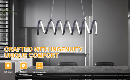 Modern Aluminum Spiral Loop Pendant Light with 14W LED, Adjustable Suspension, 23 in Length Matte Black