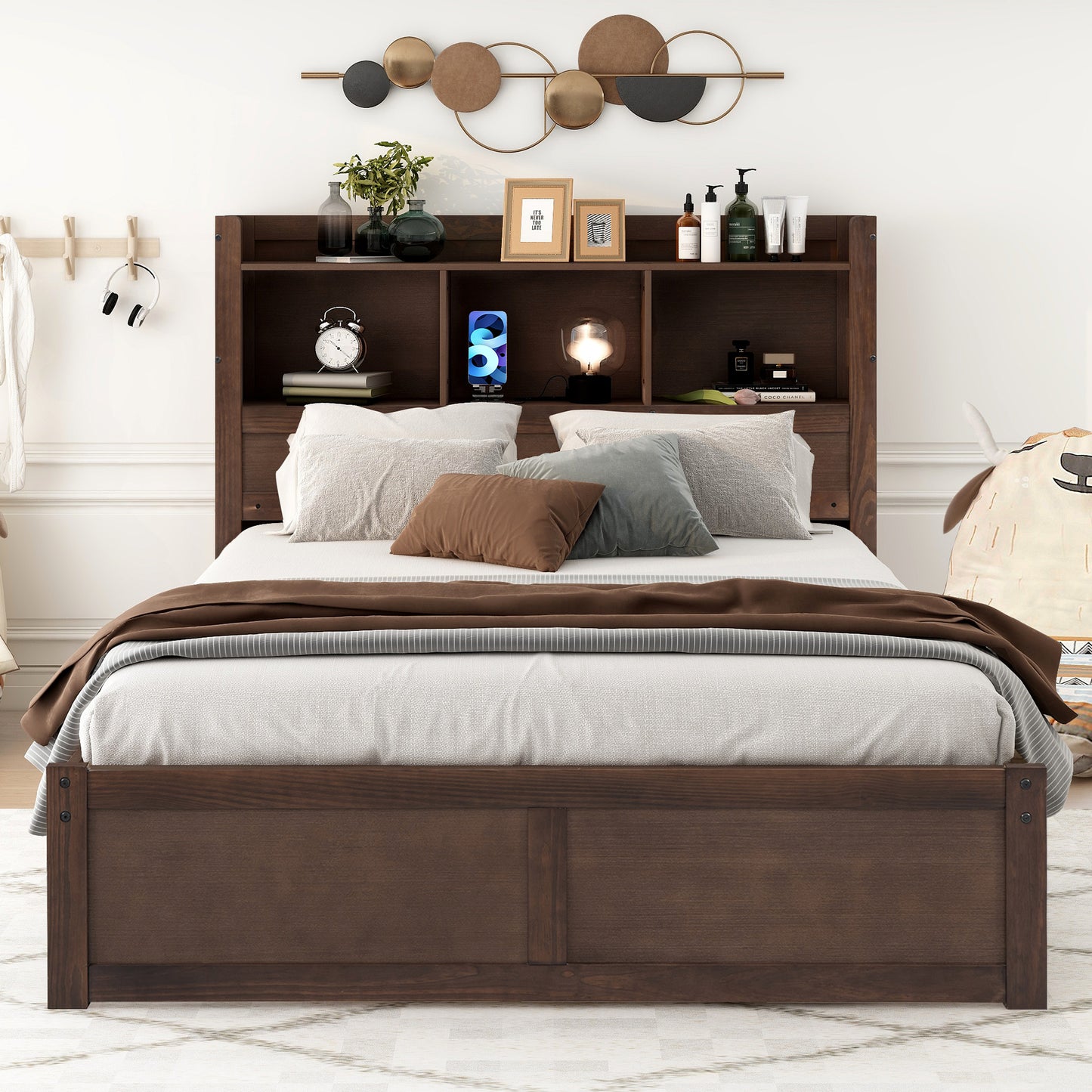 Espresso Full Size Storage Bed with Trundle and Dual Drawers, Pull-Out Shelving System