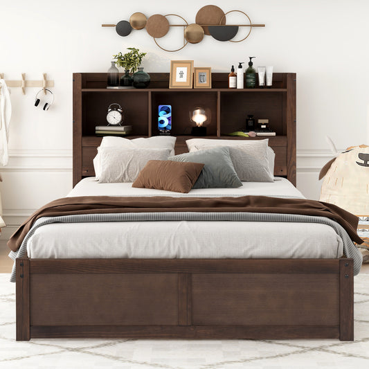 Espresso Full Size Storage Bed with Trundle and Dual Drawers, Pull-Out Shelving System