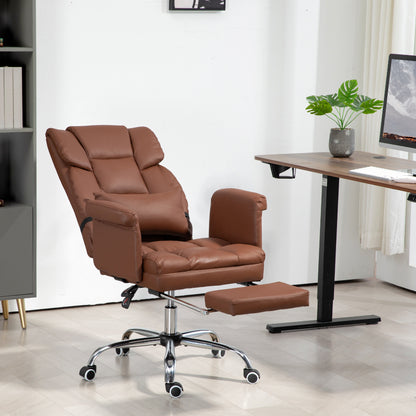 Ergonomic PU Leather Executive Desk Chair with Footrest and Adjustable Lumbar Support, Brown
