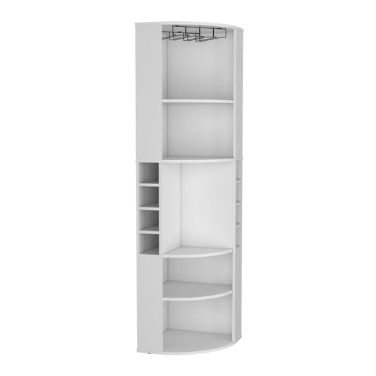 71 Inch White Corner Bar Cabinet With Stemware Storage
