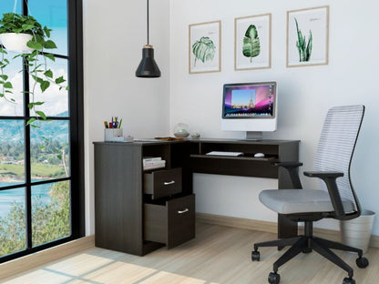 Colombian Black L-Shaped Office Desk with Drawers and CPU Storage