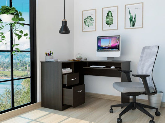 Colombian Black L-Shaped Office Desk with Drawers and CPU Storage
