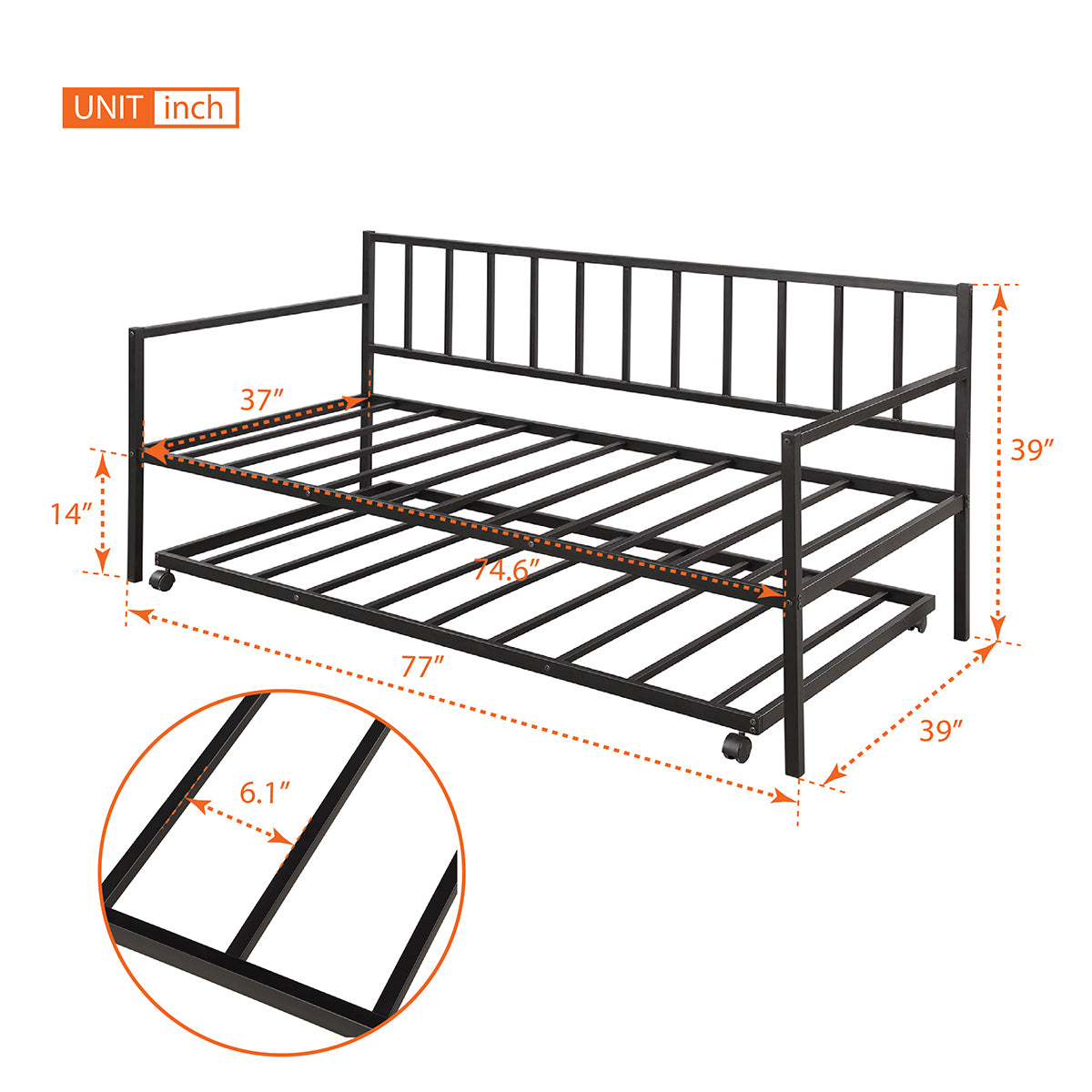 Versatile Twin Daybed with Pull-Out Trundle - Metal Frame for Stylish Living and Guest Rooms