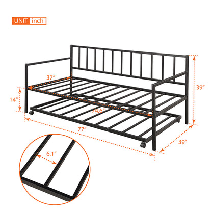 Versatile Twin Daybed with Pull-Out Trundle - Metal Frame for Stylish Living and Guest Rooms