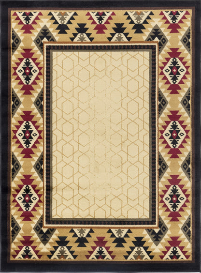 Southwestern Style Area Rug, 2 ft 7 in x 7 ft 3 in, Polypropylene, Stain-Resistant, Kid-Friendly, Cream