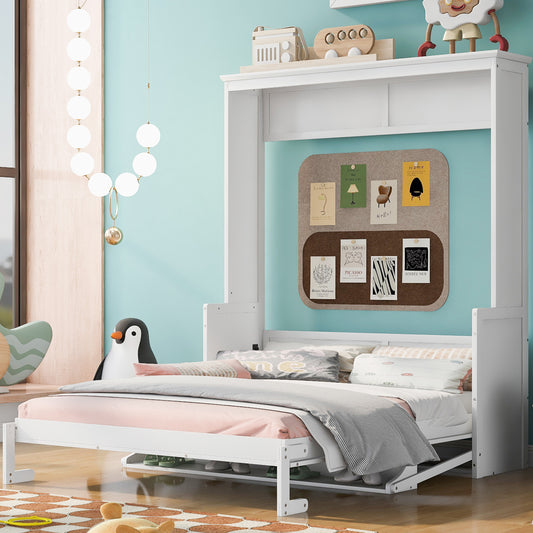 Versatile Queen Murphy Bed with Integrated Shelf in White