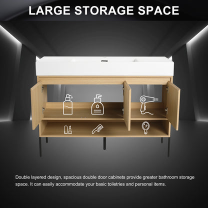 Modern Oak 48" Bathroom Vanity Set with Single Resin Sink and 3-Door Storage Cabinet