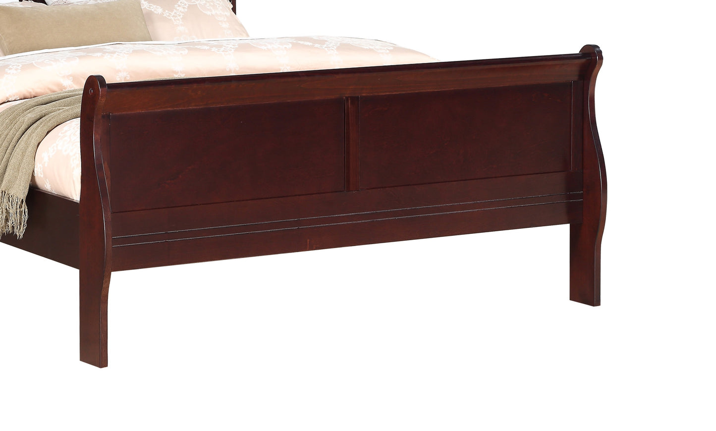 Louis Phillipe Elegant Brown Cherry Queen Sleigh Bed in Solid Wood for Luxurious Bedroom Decor
