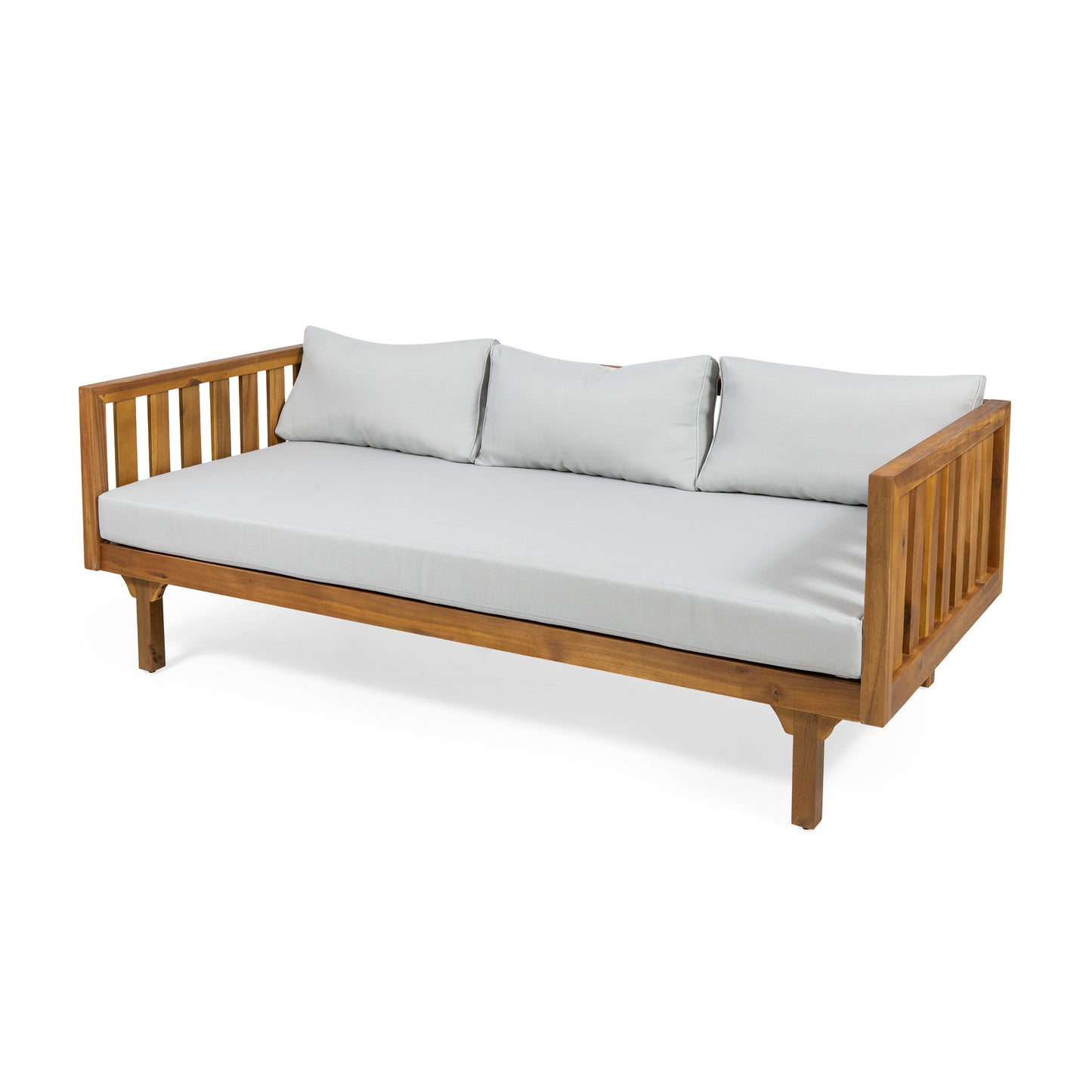 Outdoor 3 Seater Daybed With Water Resistant Cushions In Acacia Wood 67.5 In Long 32 In Wide Teak