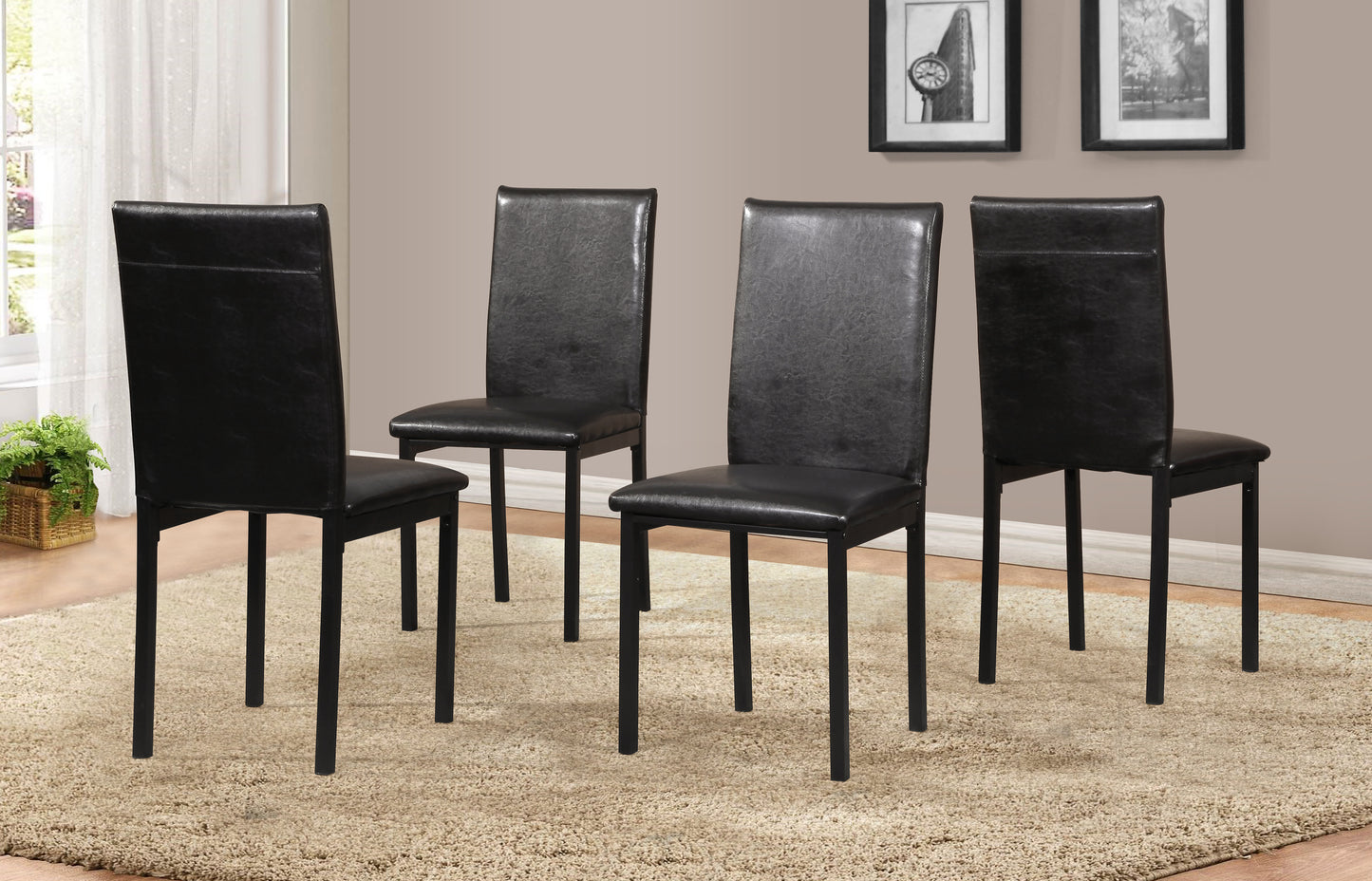 Set of 4 Faux Leather Dining Chairs with Metal Frame, 21.5x17.5x36, 200 lb Capacity, Some Assembly, Black