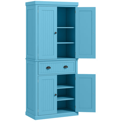 Light Blue Freestanding 72" Kitchen Pantry Cabinet with Adjustable Shelves and Traditional Design