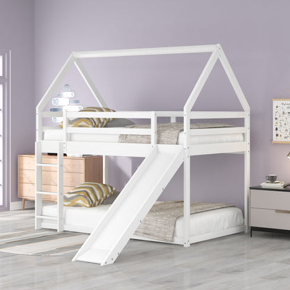 Kids' Enchanted Twin Bunk Bed with Slide & Ladder in White