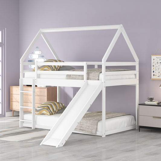 Kids' Enchanted Twin Bunk Bed with Slide & Ladder in White